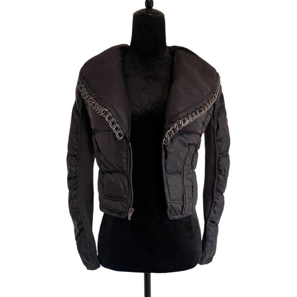 *Rare* BCBG Cropped Light Duck Down Jacket with Chain Detailing